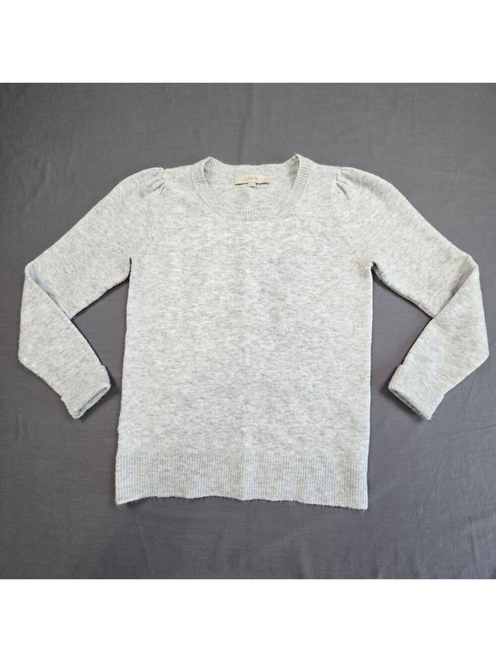 Loft Small Sweater Gray Long Sleeve Pullover Soft Stretch Ribbed Hem Casual